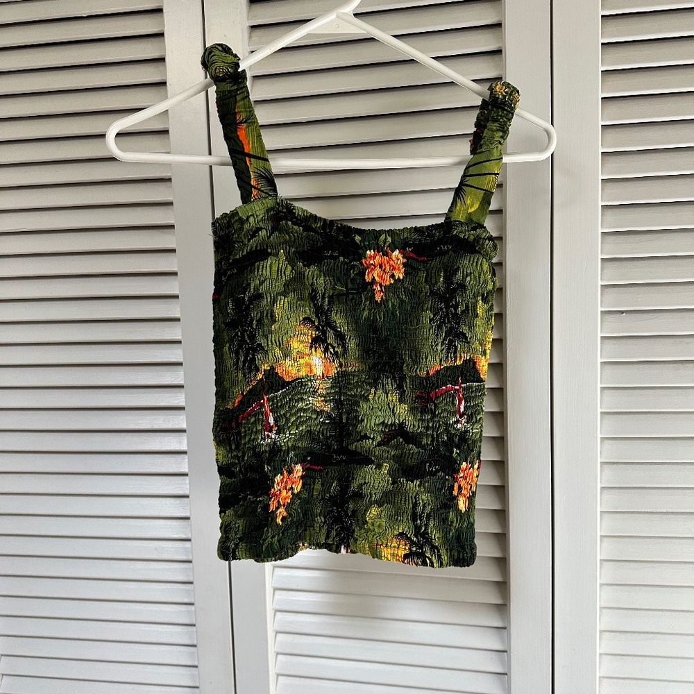 Smocked Stretch Tank Top Tropical Bahamas Print Small